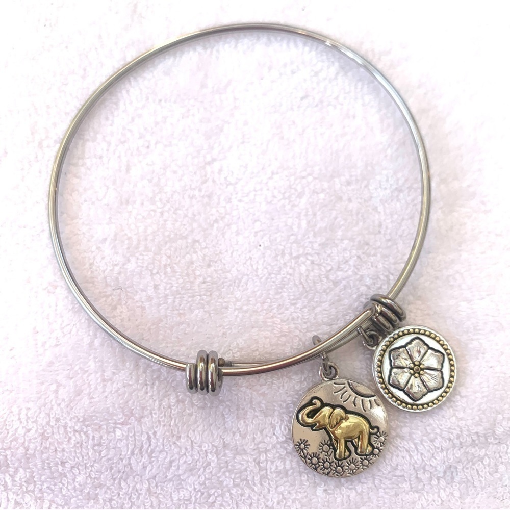 Lucky to Have You Elephant Charm Bracelet Silver Finish Expands 2.0”-3.5”